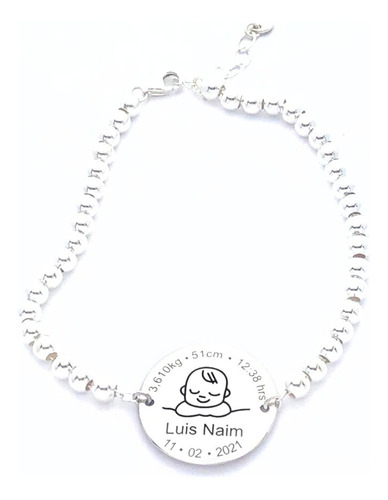 Pulsera Placa Bebe Plata Personalizada Silverworld925 