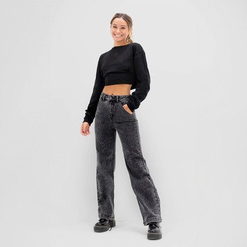 Pants Recto Pierna Ancha Negro Mujer Raindoor