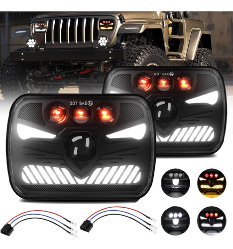 2pc Faros Led 5x7 6x7 Hi/lo Haz Señal Drl Camione Jeep Yj Xj