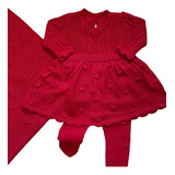 Saída Maternidade De Menina Vermelha Vestido Tricô 3 Peças 