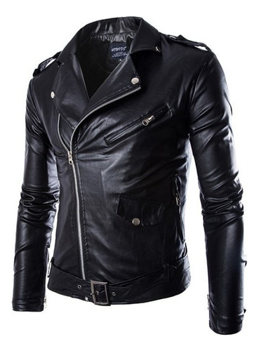 Chaqueta Biker Slim Fit De Hombre Con Cremallera Diagonal