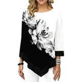 L Blusa Estampada Floral De Mujer De Moda Talla Grande 3/4