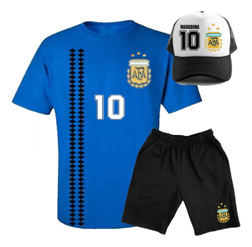 Remera - Bermuda - Gorra - Combo Argentina Maradona - Futbol
