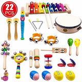 Yofitt Kids Musical Instruments, 15 Types 22pcs Wood Percuss