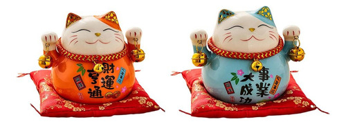 2 Uds Maneki Neko Buena Suerte Gato Alcancía Feng Shui