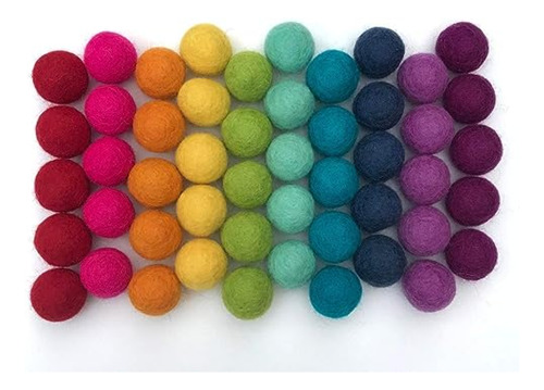 Pompones De Fieltro Rainbow Party -  De Lana 100% Hechos A M