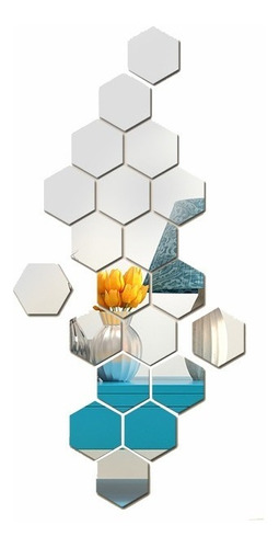 Espelhos Em Acrílico Decorativo - Hexagonal - Kit C 12 Peças