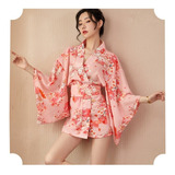 Set Bata Kimono Japonés Gasa Corto Sexy Moda Estilo Oriental