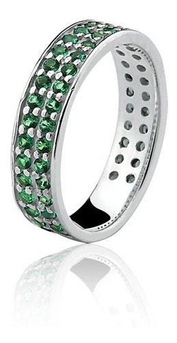 Anel Prata 950 Zirconia Swarovski Verde Esmeralda