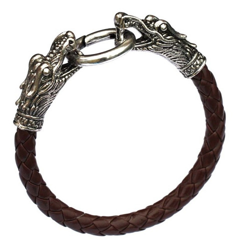 Pulsera Brazalete Manilla Trenzada Cuero Dragon Para Hombre