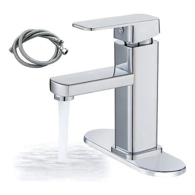 Pulutang® Mezcladora Para Lavabo De Baño - Acero Inoxidable Grifo De Baño De Un Solo Mango, Para Baño Grifo Para Con Cubierta, Llave Mezcladora Para Lavabo Con 2 Mangueras. (plateado Brillante)