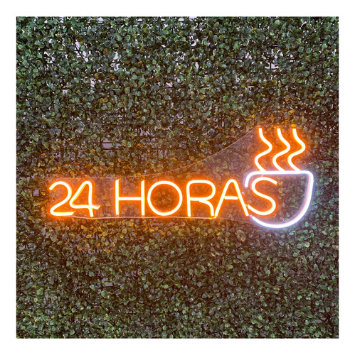Placa Luminária/painel Neon Led- 24 Horas Café/coffe 59x24cm