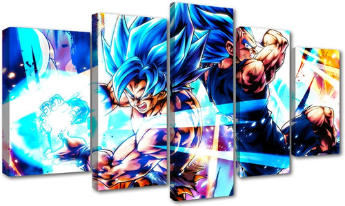 5 Cuadros Decorativos Goku Y Vegeta Blue  Pelea Arte Anime  