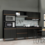 Cozinha Modulada Sabrina 280 Cm Armário Balcão Pia Nicho Mdp Cor Preto