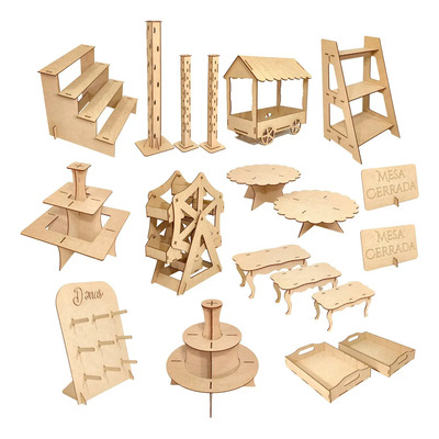 Kit Mesa De Dulces Candybar En Mdf Muebles Para Cupcakes P7 Color MDF NATURAL | Envío gratis
