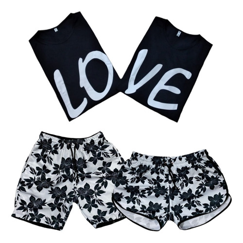 Conjunto Short Praia Casal + Camiseta Casal Dia Dos Namorado