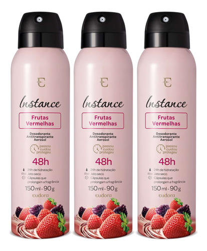Kit Perfume Axila Instance Frutas Vermelhas 3x90g Eudora