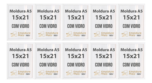 Kit 10 Moldura A5 15x21 C/ Vidro Foto Quadro Porta Retrato