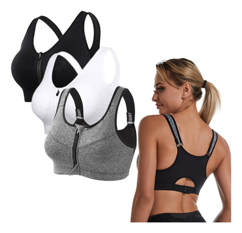 Ropa De  Top Sujetador Deportivo Mujer Fitness  Cierre 3pcs