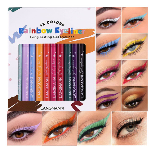 12 Colores Arco Iris Mate Impermeable Delineador De Ojos, Pr