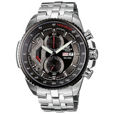 Reloj De Pulsera Casio Edifice Ef-558 De Cuerpo Color Plateado, Analógico, Fondo Negro Y Gris, Con Correa De Acero Inoxidable Color Plateado, Agujas Color Blanco, Gris Y Rojo, Dial Negro Y Blanco, Sub