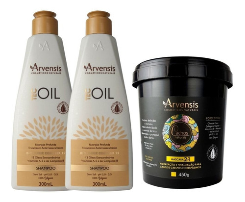 Kit Arvensis 2 Shampoo Tec Oil + 1 Máscara 2x1 Cachos 450g