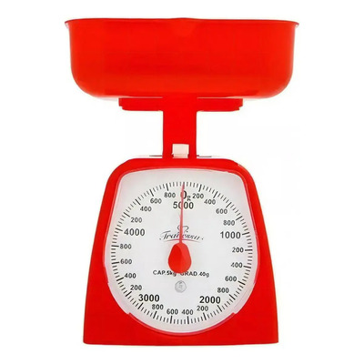 Báscula Mecánica Para Cocina 5 Kg Charola Desmontable Color Rojo