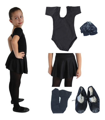 Roupa De Ballet Infantil  Linda Na Cor Preta Balé Bailarina 