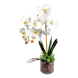 Arranjo De Orquídea Artificial Branca + Vaso Decoração Gloss