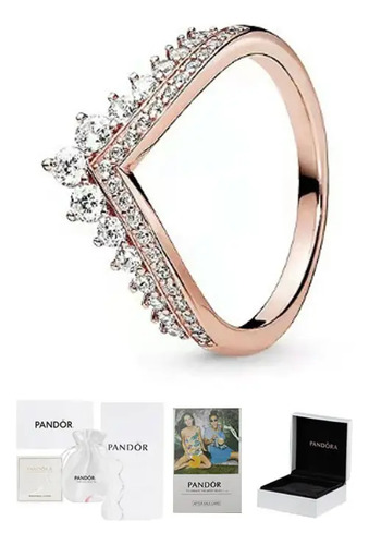 Anillo Pandora De Cristal En Forma De V, Plata 925, Oro Rosa
