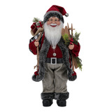 Papai Noel Ski E Presentes Casaco Xadrez Preto E Branco 45cm