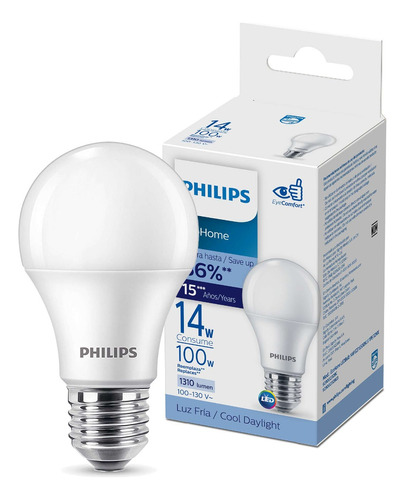 Foco Led Philips Ecohome Luz Fría A19 12w Color De La Luz Blanco Frío