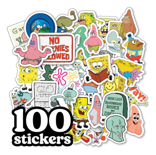 100 Stickers Etiquetas Pegatinas Bob Esponja 