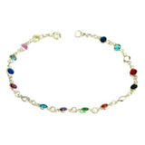 Pulseira Pedrinhas Coloridas Bracelete De Prata 925legitima 