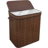 Greenco - Cesta Doble Plegable De Bambu, Tapa Abatible, Asa