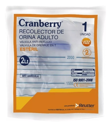 Bolsa Recolector Orina Adulto Cranberry 2 Litros X10