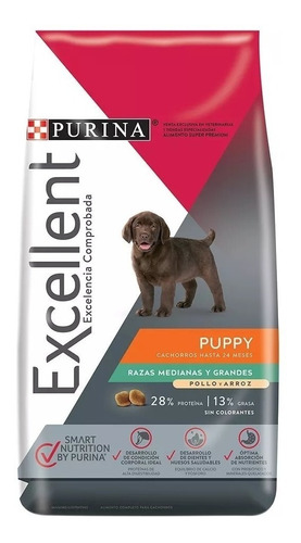 Alimento Excellent Para Perro Cachorro De Raza Mediana Y Grande Sabor Pollo Y Arroz En Bolsa De 15 kg