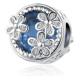  Lsxab Sparkle Blue Flower Bead Charm Compatível Com Pandora