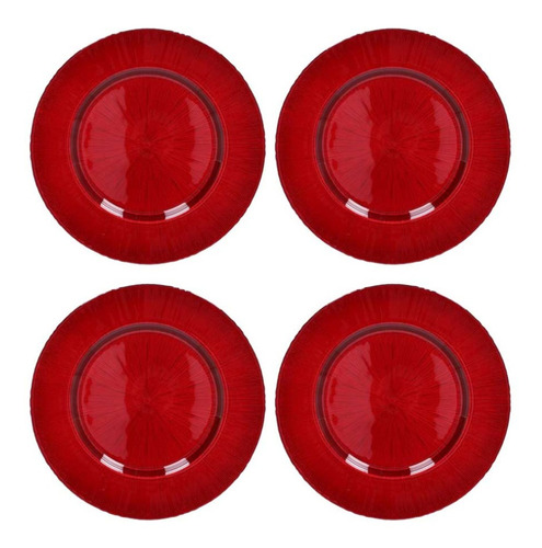 Set De 4 Plato Base Vidrio Metalico Brillo Rojo 33cm Dk-14_4