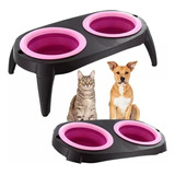 Comedor Para Mascota Plegable Doble Tazon Portatil 