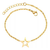 Pulsera Chapada En Oro 18k Acero Inoxidable Dije De Estrella