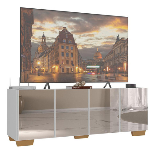 Rack Tv Até 50 Polegadas C/ Espelho 4 Pts Multimóveis Mp1083 Cor Branco/natural