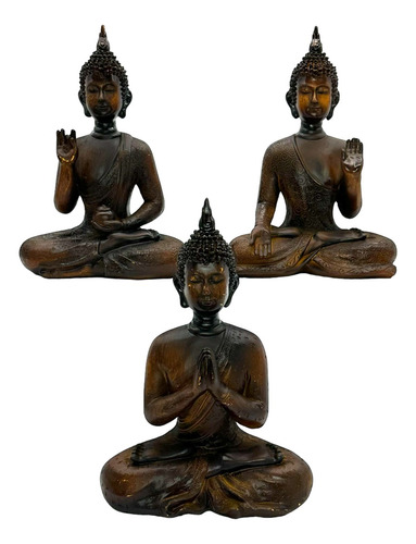 Kit 3 Un. Estátua Buda Sidarta Tailandês Meditação Mudras 