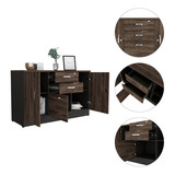 Biblioteca Gabinete Home Office 3 Cajones Color Negro-coñac