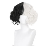 Novo Filme Cruella Wigs Half Black Half Milk White Short Cur