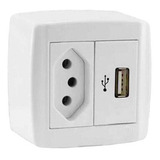 Tomada 10a + Usb 2a Linha Box Slim Ilumi Sobrepor Externa Cor Branco