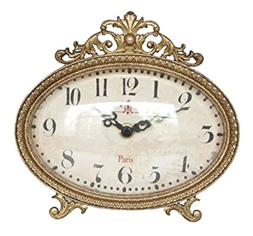 Reloj De Mesa Vintage De Peltre 6.5 '' X 6 '', Oro Antiguo