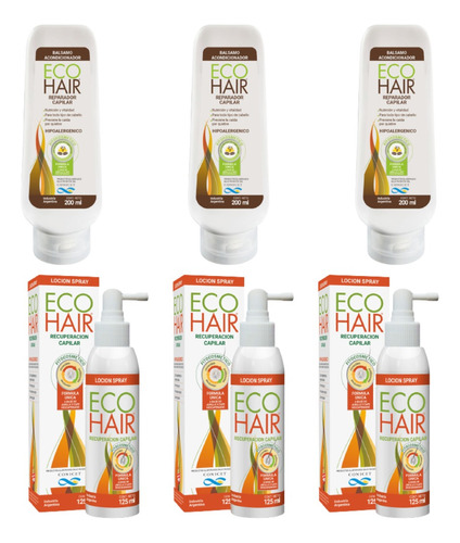 Eco Hair 3 Balsamos + 3 Lociones Crecimiento Anticaída Envio