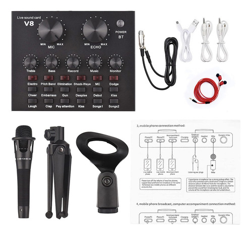 Micrófono De Condensador E300 V8 Kit Tarjeta De Sonido Vivo