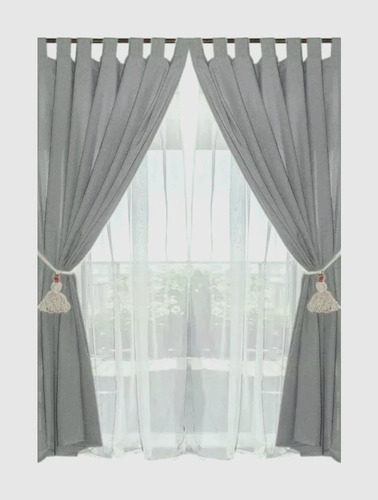 Cortinas Madras Rusticas + Voile Transparente 4 Paños 